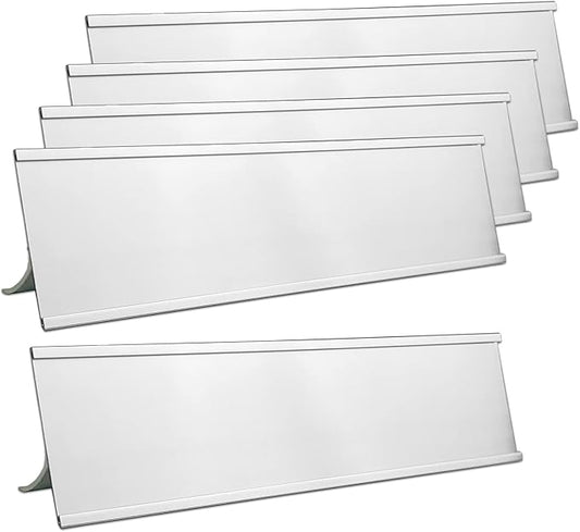5 Pack 2" x 10" Aluminum Desk Name Plate Holders,Office Business Desk Sign Holder for Meeting Room or Other Business Event (Silver)