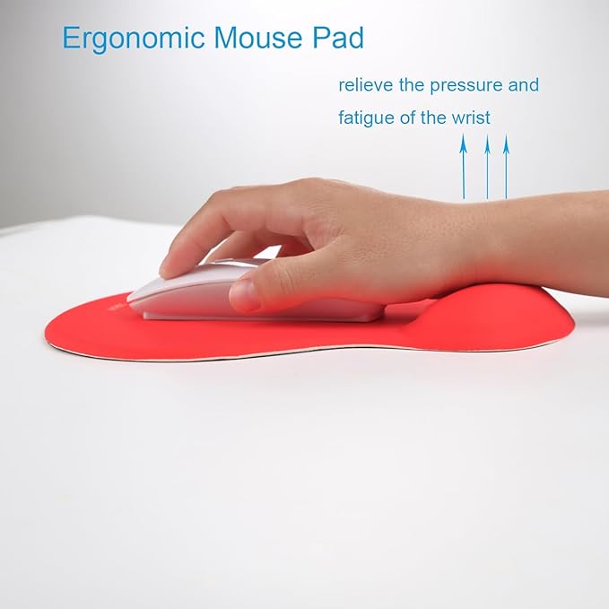 xinidc Ergonomic Computer Mouse Pad with Wrist Rest Support, Pain Relief Mouse Pad with Non-Slip PU Base for Home Office Working Studying (Red)