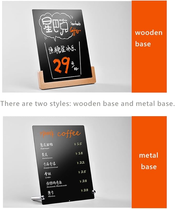 ECKEK Tabletop Chalkboard Signs with Base Stand - Carbon Steel Menu Chalkboard Stand, Message Board for Shop, Restaurant, Home Decoration (Metal Base 22 * 31cm/8.6612.20inches)