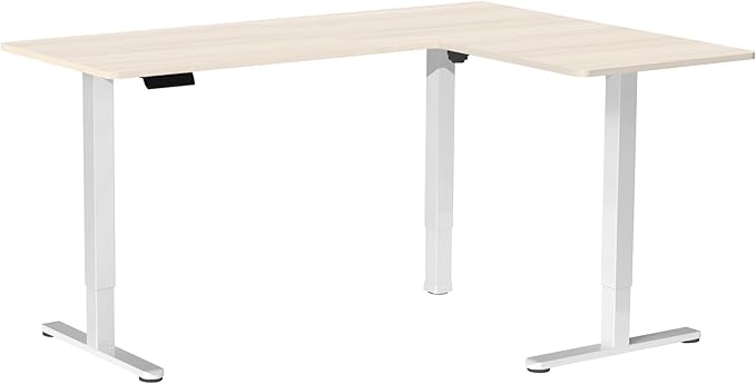 VIVO Electric Corner 63 x 47 inch L-Shaped Standing Desk, Memory Height Adjustment, Light Wood Top White Frame, DESK-E3CTWC-47