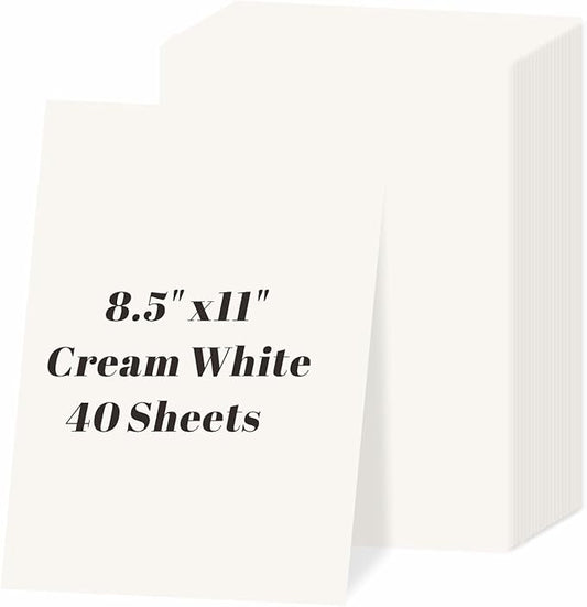 40 Sheets Cream Cardstock 8.5" x 11", 85lb/230gsm Ivory Card Stock, Off White Printer Paper for DIY Cards, Invitations, Gift Tags, Office Printing, Certificates, Menus
