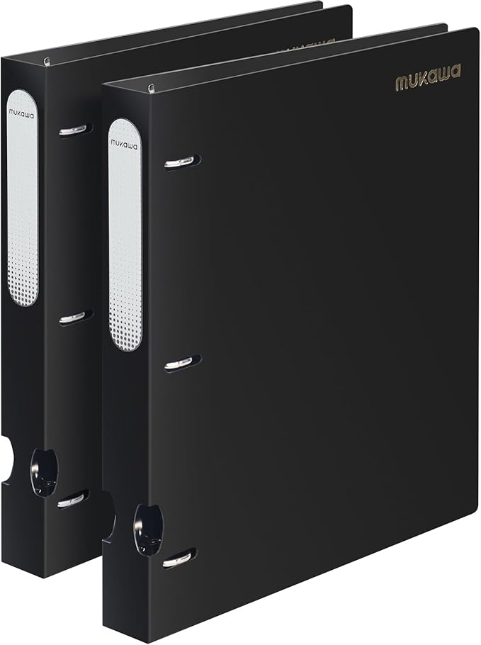 MUKAWA 1 Inch 3 Ring Binder, D-Ring Binder Holds 250 Sheets, PP Cover with Writable Spine Label, Lay-Flat Design, Letter Size 8.5x11, Lightweight for School, Office & Home Organization, 2 Pack, Black
