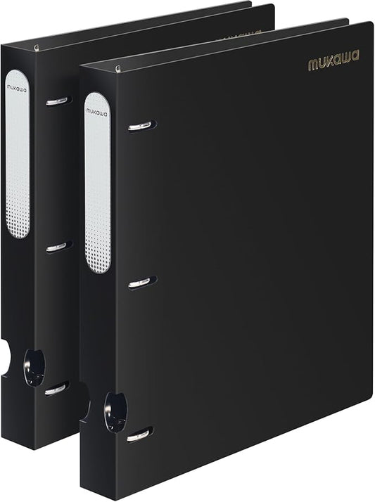 MUKAWA 1 Inch 3 Ring Binder, D-Ring Binder Holds 250 Sheets, PP Cover with Writable Spine Label, Lay-Flat Design, Letter Size 8.5x11, Lightweight for School, Office & Home Organization, 2 Pack, Black