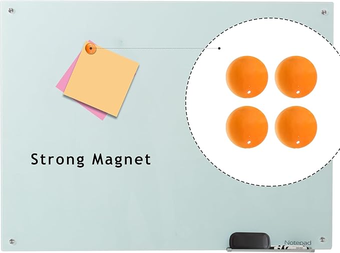 Magnetic Glass Dry Erase Board - White Board 48 x 96 Inch Wall Mounted Glass Whiteboard, Large Frameless White Board for Wall Office, Home & School,