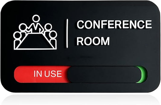 ANIWEY Acrylic Office Meeting Room Door Sign, 8.8 x 5.1 inches.Conference Room Signs, In use/Available Office Sign Black, Minimalist Style