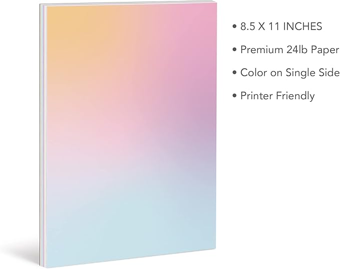 Pastel Gradient Paper Stationery, Aesthetic Paper 8.5 x 11 Inches, 60 Sheets, Colorful Writing Paper, Pretty Stationary Paper, Decorative Scrapbook Paper