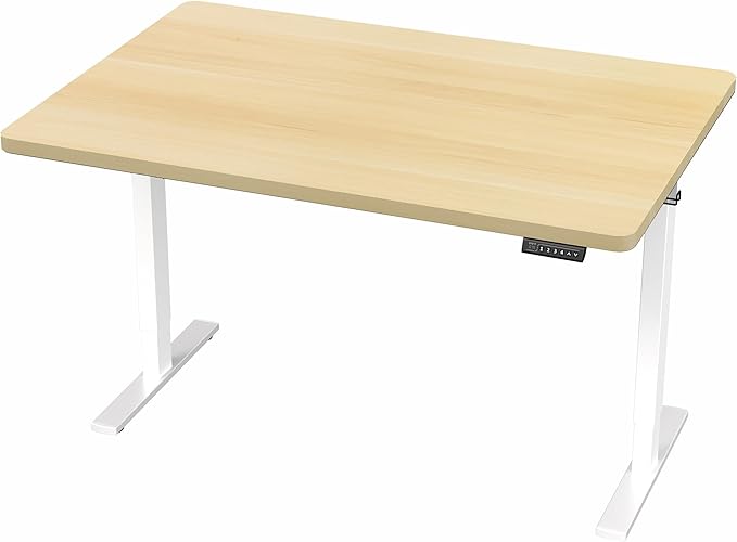 VIVO Electric 48 x 30 in Standing Desk, Memory Height Adjustment, 1B Series, Holds 220 lbs, One-Piece Light Wood Top, White Frame, DESK-KIT-1W5C
