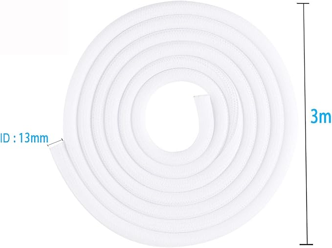 QCSIW 1/2" x 10ft Black/White Cable Sleeve - Protects Cords from Pets & Organizes Wires - Modern Style - Polyester Material - Flame Retardant - Easy to Use & Cut(White, 1/2"-10ft)