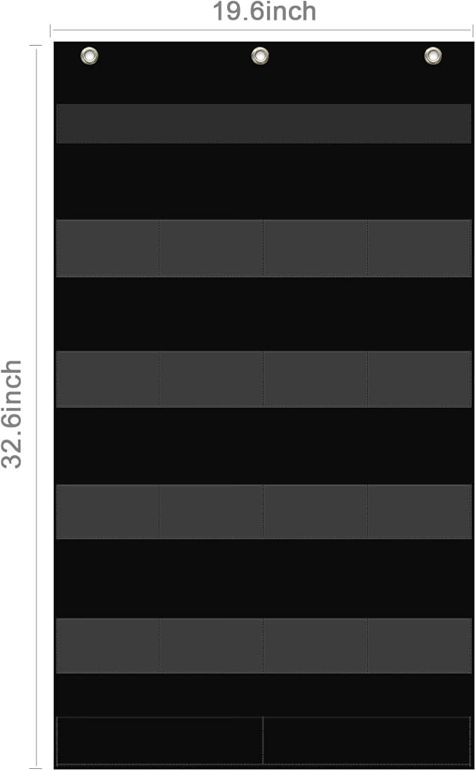 REGELETO Class Jobs Pocket Chart with 17 Pockets and 2 Storage Bags,Class Management Educational Pocket Chart Teacher's Helper Size: 32.6" L x 19.6 H inch Bulletin Board for Classroom (Black)