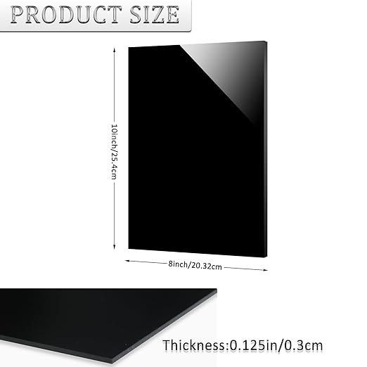 4 Pieces Black Acrylic Sheet, 8 x 10 Inch 1/8 Inch Thick, Black Cast Plexiglass Sheets for DIY Display, Handcraft, Home Decor, Painting, Display Stand, Photo Frame, Easy to Cut