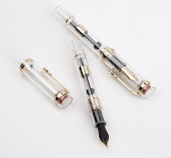 JINHAO 1935 Fountain Pen TIANDAO Series #8 Nib Ink Pen with Guitar-Shaped Clip and Ink Converter (F Nib 0.5mm, Transparent)
