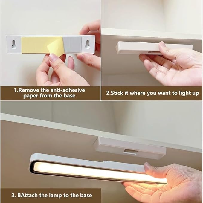 XmnSoly Desk Light Bar, 16.5in Magnetic Rechargeable LED, 3000K, 4500K, 6000K Color Temperature Under Cabinet Lighting for Desk, Home Office, Under Shelf