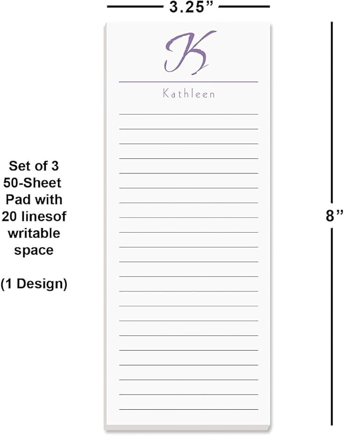 Current Personalized Name & Initial Notepad Set – Set of 3, 30-Sheet Pads, 2½ x 6½ Inches, Memo Pad, Shopping List, To-Do Notes, Office Organizer