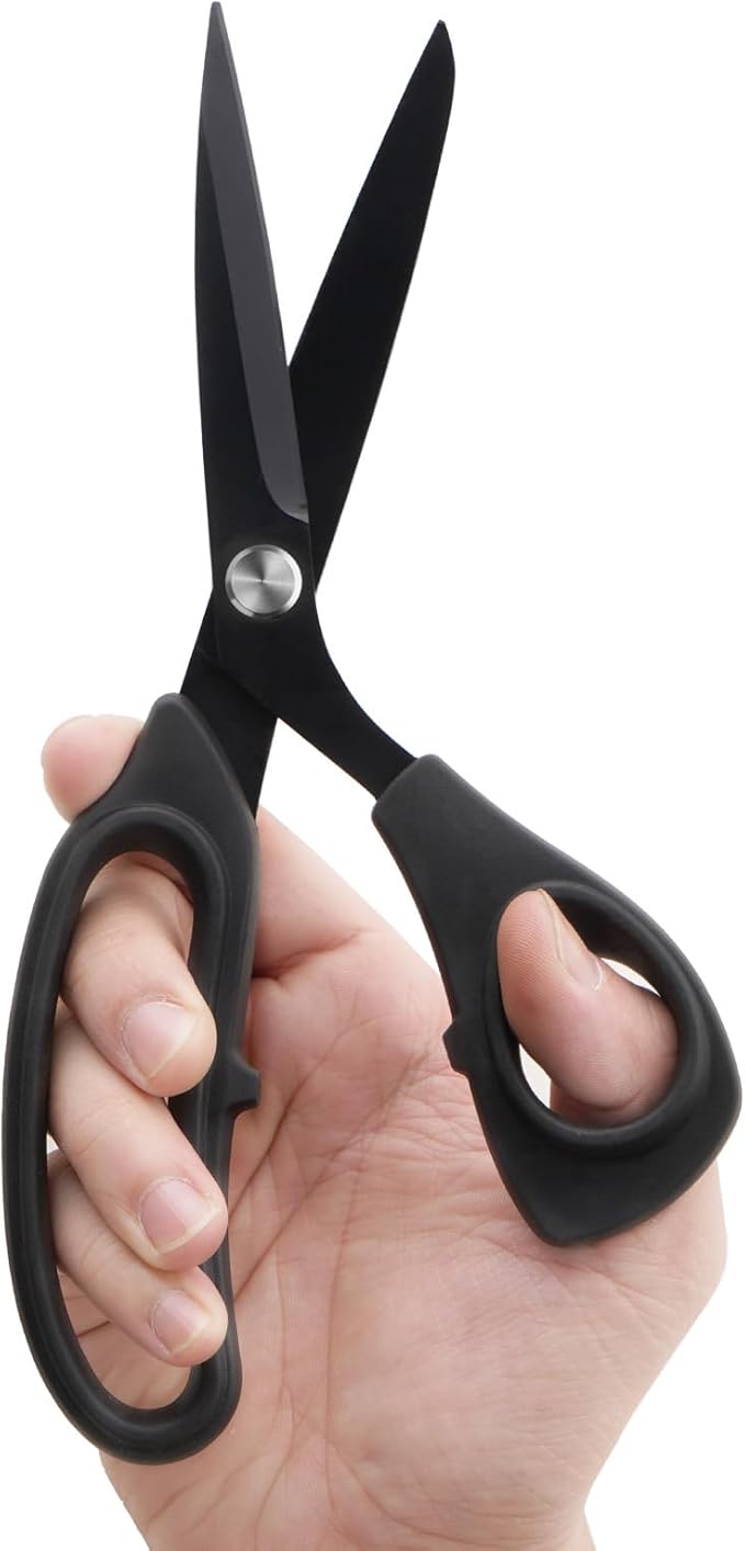 Zicolu 9 inch Black Office Scissors All Purpose, Sewing Scissors for Fabric Cutting, Sharp Titanium Coated Blade, Comfort Grip Soft Handles for Diy Craft, Paper, Art, School, Home