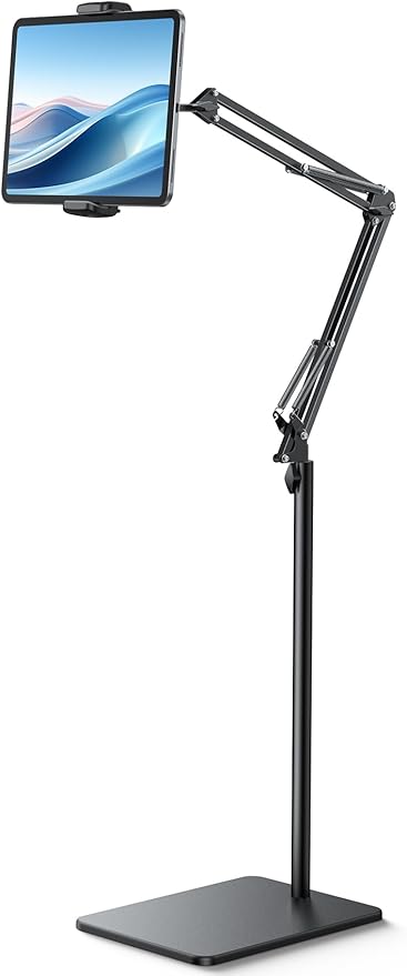 Lamicall Tablet Floor Stand Holder - [55" Height Adjustable][ Flexible Arm] Multi Angle Tablet Holder, 5lb Weighted Base Bed Mount for 4.7-13" Devices, iPad Pro Air Mini, Kindle, Tabs, E-Readers