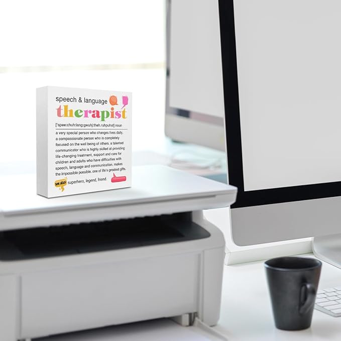 Speech Therapist Gift, Speech Therapy Gifts Wood Box Sign, Speech Pathologist Gifts, SLP Gifts Appreciation Gifts, Office Home Desk Cubicle Table Shelf Decor, Speech Therapist Gifts for Women