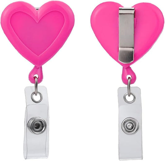 Will Well Badge Holders with Belt Clips for Securing onto Pockets and Purse Straps, with Retractable 27.5" UHMWPE Fiber Pull Cords, Strong Build with Fun Designs - 2-Pack, Heart Shape