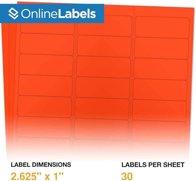 Neon Red Address Labels - 2.625 x 1 - Pack of 3,000 Labels, 100 Sheets - Inkjet/Laser Printer - Online Labels