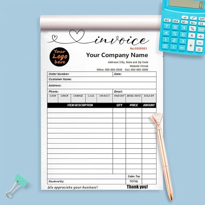 Personalized Invoice Book Custom 2 Part/3 Part Receipt Book Quote Estimate Order Forms Carbonless Form with Your Company Name Logo Address,2-10 Books (Style 18)