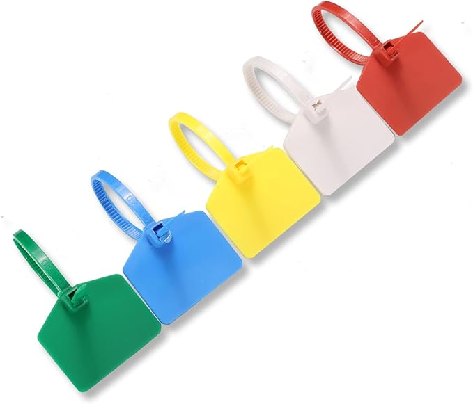4 in Marker Nylon Cable Ties, Plastic Water Proof Tags, Self-Locking Written-on Cable Marker, Security Seals Label for Cabling, Wire Marking Label, Shipping Hanging Tags - Blue/ 100pcs