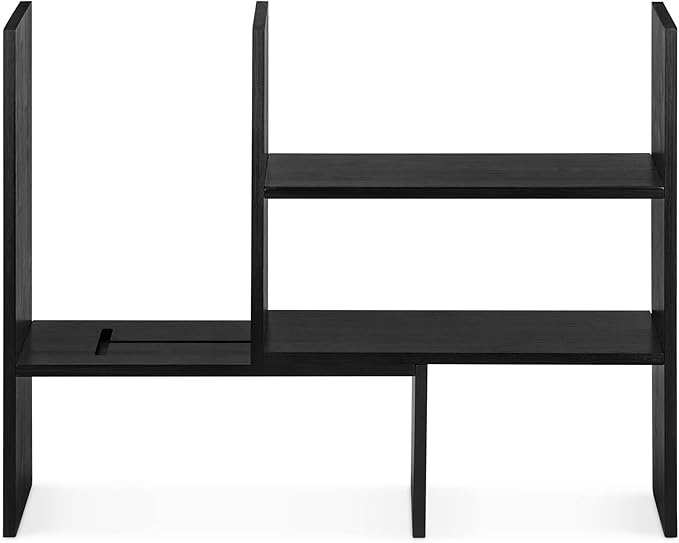 Navaris Desk Organizer Shelf Unit - Desktop Shelves for Table or Countertop - Free-Standing Adjustable Bamboo Shelving for Kitchen or Office - Black