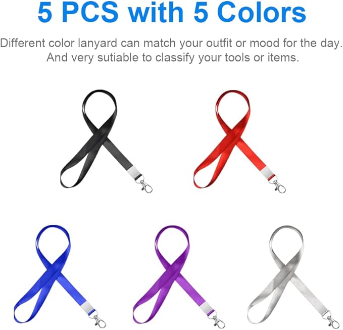Mcyye 5 PCS Badge Lanyards with Clip for Keys & ID Badges, Premium Lanyard Strap for Teacher, Kids, Men, Women, Badge Lanyard for Cruise, Keys, Wallet, Phone, USB, Keychain