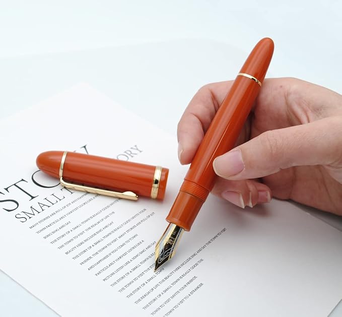 JINHAO X159 Fountain Pen (F Nib 0.5mm, Orange Red with Gold Clip)
