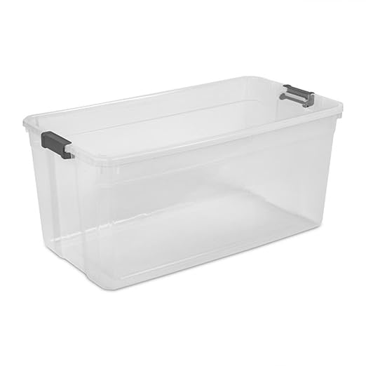 Sterilite 6-Pack Modular Stacker Box, Durable Clear Plastic Storage Bins with Latching Lids, 200 Quart - Stackable Organizing Container Boxes for Closet, Bathroom, and Office