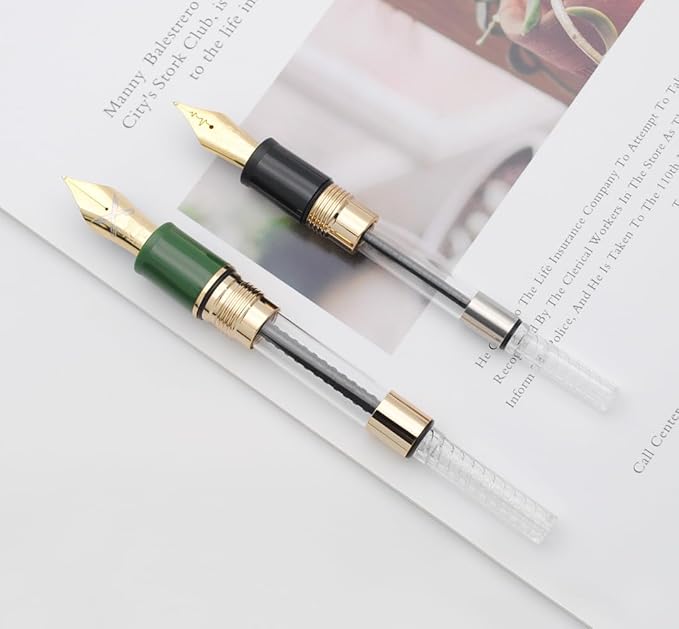 JINHAO 1935 Fountain Pen TIANDAO Series #8 Nib Ink Pen with Guitar-Shaped Clip and Ink Converter (F Nib 0.5mm, Army Green)