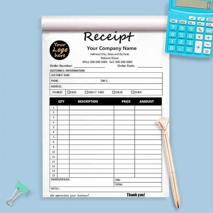 Personalized Invoice Book Custom 2 Part/3 Part Receipt Book Quote Estimate Order Forms Carbonless Form with Your Company Name Logo Address,2-10 Books (Style 14)