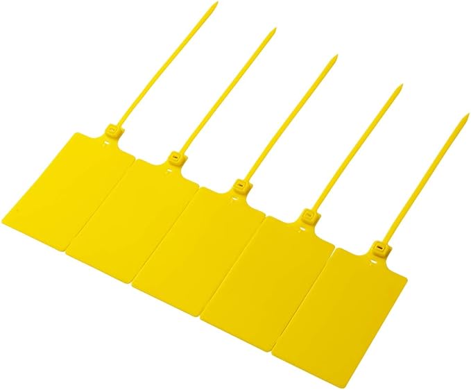 200Pcs Plastic Seals Shipping Label Tags, Writable Marker Big Sign Tie for Logistics, 255mm Total Length Self Locking Inventory Waterproof Tag Fastener (Yellow)