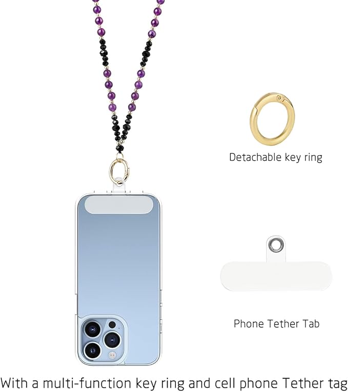 AIDSOTOU Lanyards for ID Badges and Keys,Natural Stone Beaded Teacher Lanyard for Women,Retractable Lanyard with ID Holder Cute Lanyards for Teachers (Black)