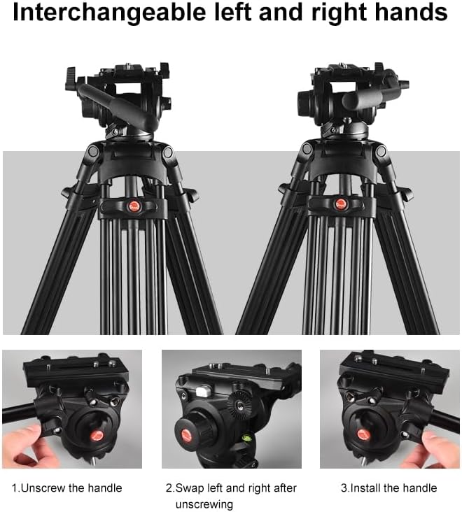 PULUZ 67"/170cm Video Tripod, Heavy Duty Aluminum Alloy Camera Tripod Stand with 360° Fluid Drag Head, QR Plate Compatible with Canon Nikon Sony and Other DSLR Camera Camcorder, Load Up to 22lb/10kg