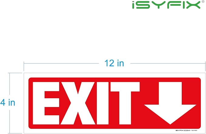iSYFIX Exit Signs Stickers 6 Pack 12x4 Inch - Laminated Premium Vinyl Directional Down Arrow Signs for Buildings, Office, Workplace, Stores, Schools, Theaters, Parking, Restaurants, Factories