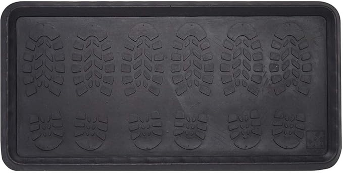 Envelor Rubber Boot Tray for Entryway Indoor Shoe Trays for Mudroom Wet Shoe Mat Tray Multiuse Rubber Water Tray Mud Mat Winter Boot Mat Large Utility Tray, Footsteps, 32 x 16 Inch, 2 Pack