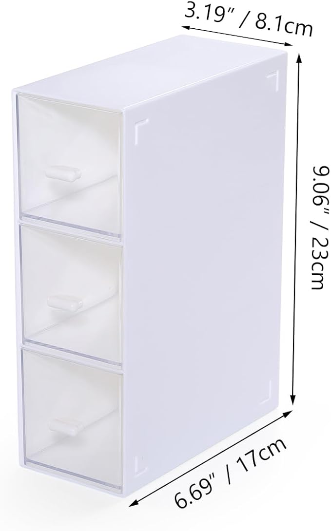 OSteed Desktop Drawers, Desk Organizer with 3 Drawers, Stackable Plastic Storage Box for Home Collection, Cosmetics, Jewelry, Office Supplies (1 Tall Layer, White)