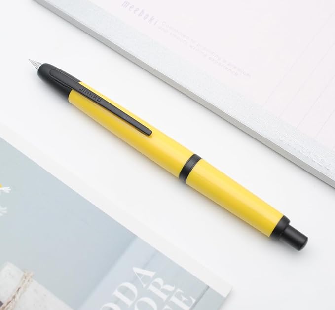 JINHAO 20 Press Fountain Pen, Retractable Capless Resin Pen with Ink Converter (EF Nib 0.4mm, Lemon Yellow - Black Clip)