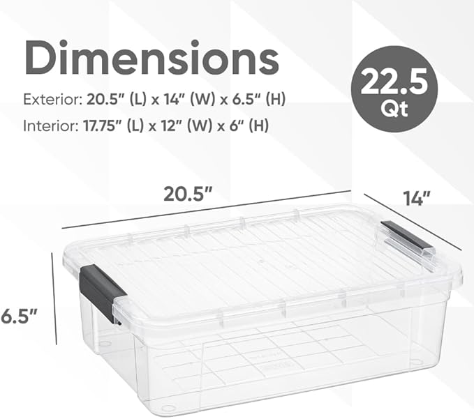 Superio Storage Bins with Lids, Clear Plastic Containers for Organizing, Stackable Totes, BPA Free, Odor Free, Organizer Boxes for Home, and Dorm (2 Pack, 22.75 Qt)