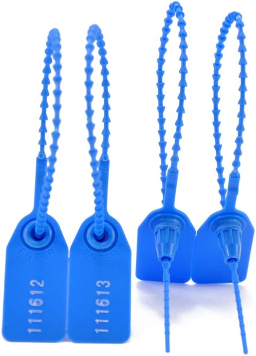 100Pcs Plastic Tamper Shipping Seals Pull-Tite Security Seal Signage Numbered Fire Extinguisher Tags Zip Ties Labels Disposable Self Locking for Logistics, Luggage,Transport (Blue, 100pcs)