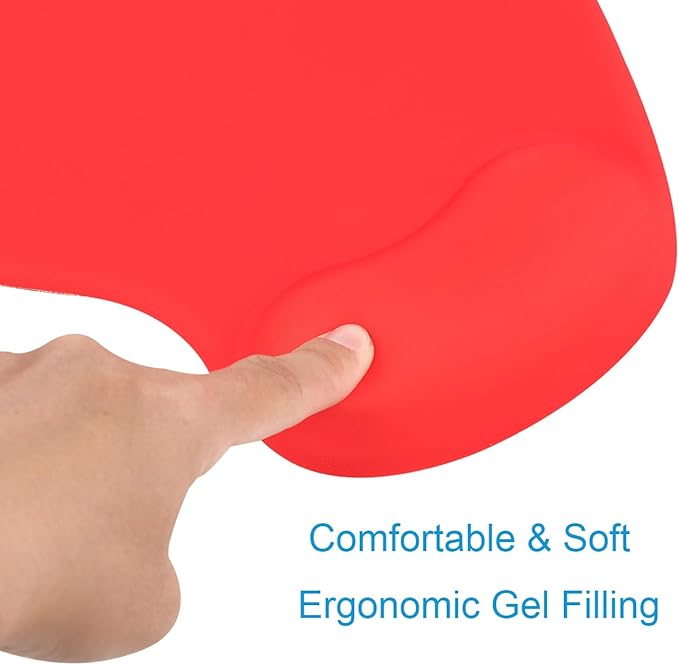 xinidc Ergonomic Computer Mouse Pad with Wrist Rest Support, Pain Relief Mouse Pad with Non-Slip PU Base for Home Office Working Studying (Red)