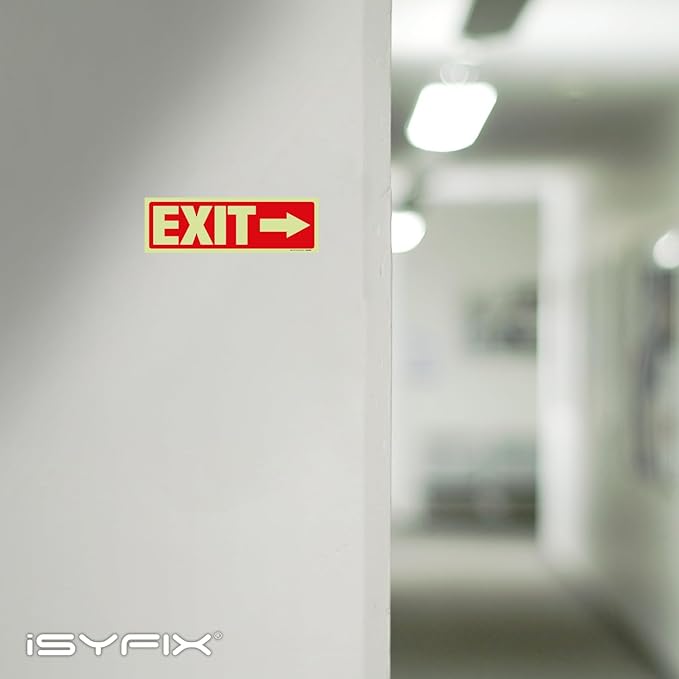 iSYFIX Exit Stickers Signs with Directional Right Arrow 6 Pack 12x4 Inch - Glow in the Dark Photoluminescent Vinyl for Office, School, Business, Warehouse - UV & Weather Resistant for Indoor/Outdoor Use