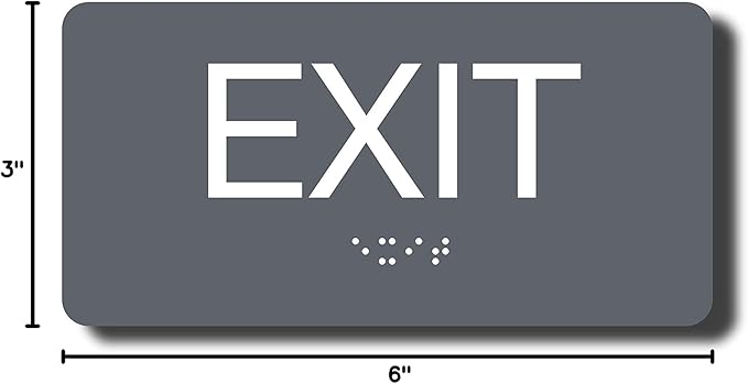 ADA Compliant Exit Sign with Braille (6" x 3" Grey)