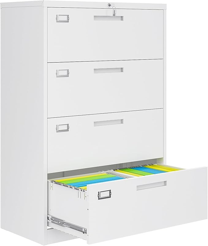 AFAIF 4 Drawer File Cabinets for Home Office, Metal Filing Cabinet with Lock, White Locking File Caninet Four Drawer, Office Storage Caninets Steel Cabnet for Letter/Legal/A4/F4-Assembly Required