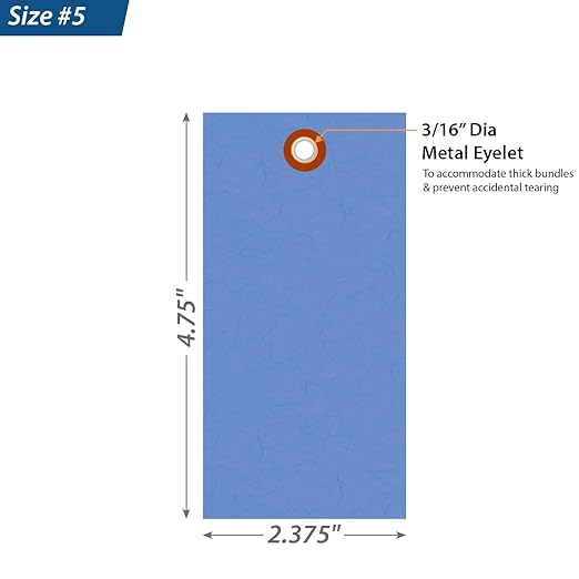 SmartSign (Pack of 100) 4.75 x 2.375 inch “Blue” Blank Tyvek Shipping Tags with Metal Eyelets, Size #5, 8 mil Thick Tyvek, Made in USA