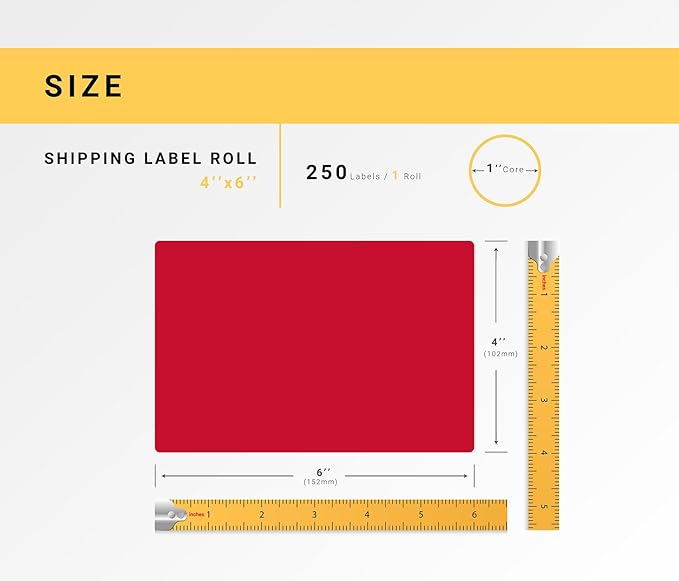 HOUSELABELS 4" x 6" Red Shipping Labels on 1" Core Compatible with Zebra and Rollo Printers, 1 Roll / 250 Labels per Roll
