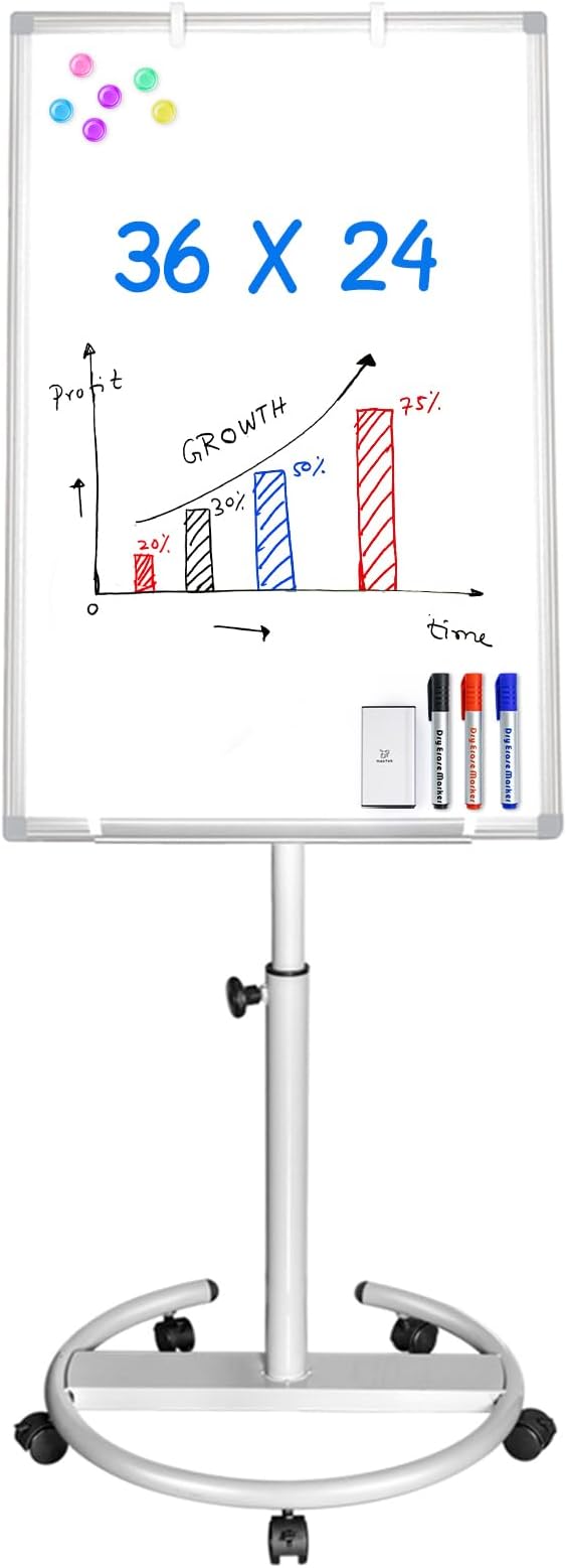 Mobile Whiteboard – 36 x 24 inches Portable Magnetic Dry Erase Board, 3' x 2' Stand Easel White Board Dry Erase Easel Standing Board with Flipchart Hooks