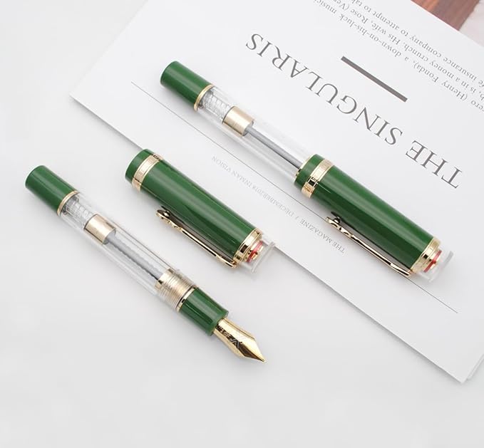 JINHAO 1935 Fountain Pen TIANDAO Series #8 Nib Ink Pen with Guitar-Shaped Clip and Ink Converter (F Nib 0.5mm, Army Green)