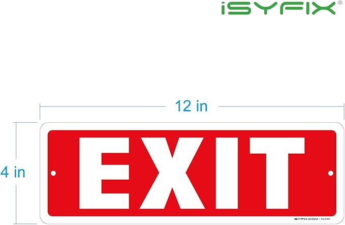 iSYFIX Exit Sign – 2 Pack 12x4 Inch – 100% Rust Free .040 Aluminum Signs, Laminated for Ultimate UV, Weather, Scratch, Water and Fade Resistance, Indoor and Outdoor, Exit Signs for Exterior.