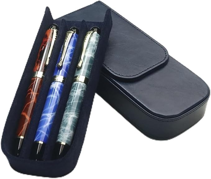 MIVLXLX Leather Triple Pen Case Pencil Pouch Holder for Three Fountain Ballpoint Rollerball Pens and Pencils Gift Choice for Man/Woman/Office (blue)