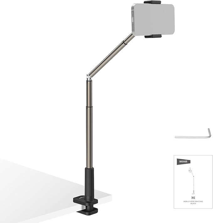 NEEWER Entry Level Version Phone Stand for Desk & Bed, 360° Adjustable Office Table Bedside Overhead Cell Phone Holder Mount Compatible with iPhone Samsung Android for Video Recording Filming, X6